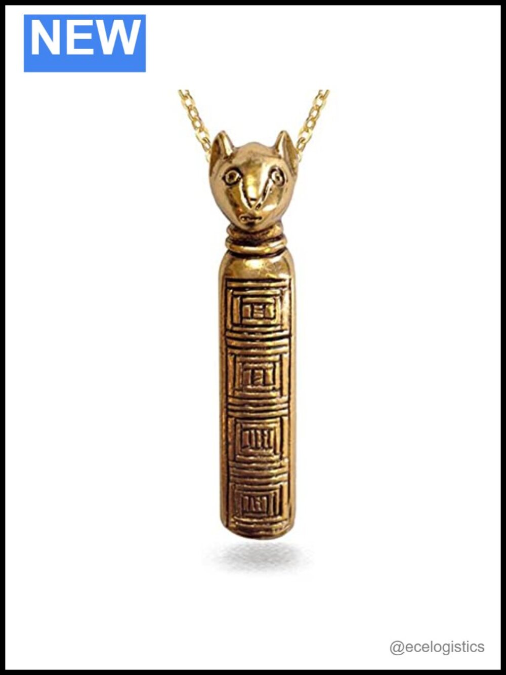 Egyptian Goddess Bastet Cat Necklace 18" Antiqued 18K Gold Plated Pewter Chain